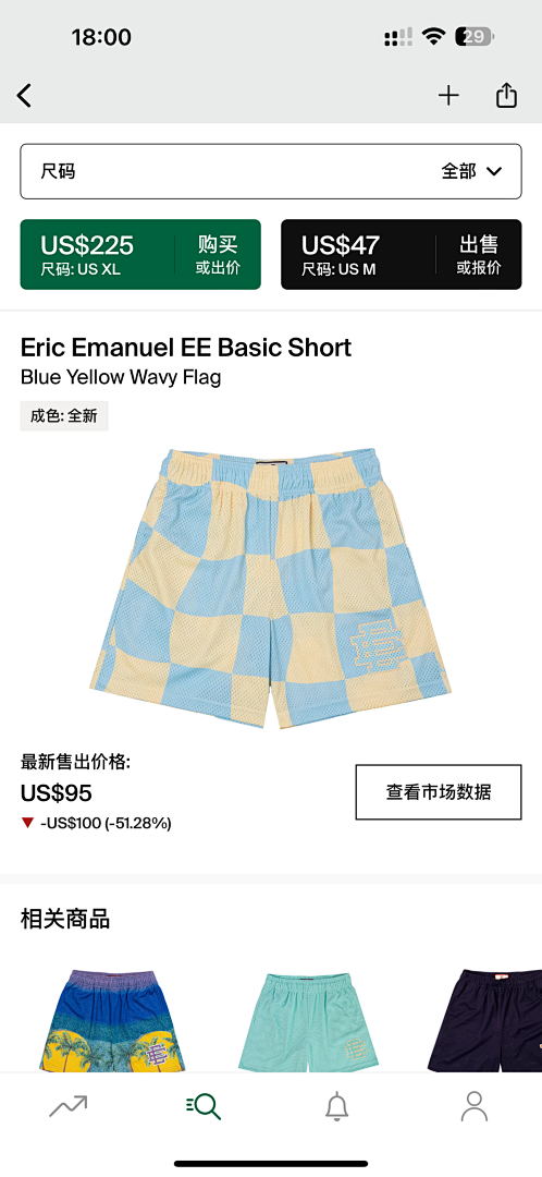 Eric Emanuel Shorts — Basic Blue Yellow Wavy Flag angle 1