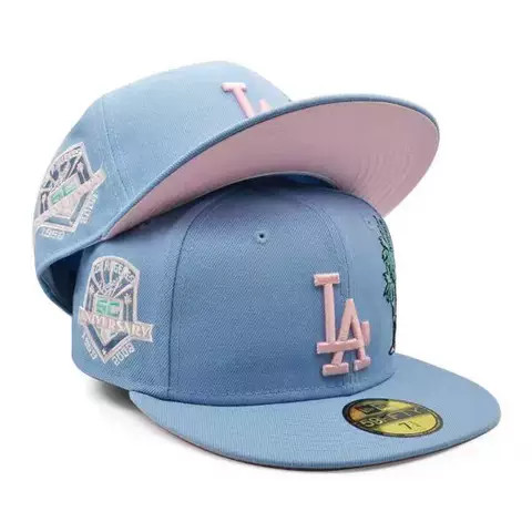 LA Dodgers Light Blue Pink LA 50th Anniversary 59FIFTY Angle 1