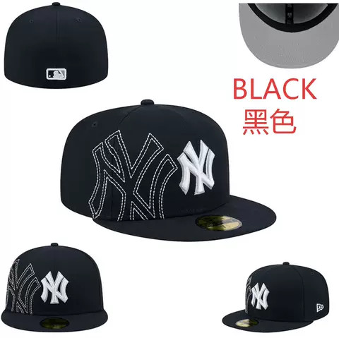 NY Yankees Black Oversized Stitch NY 59FIFTY Angle 1