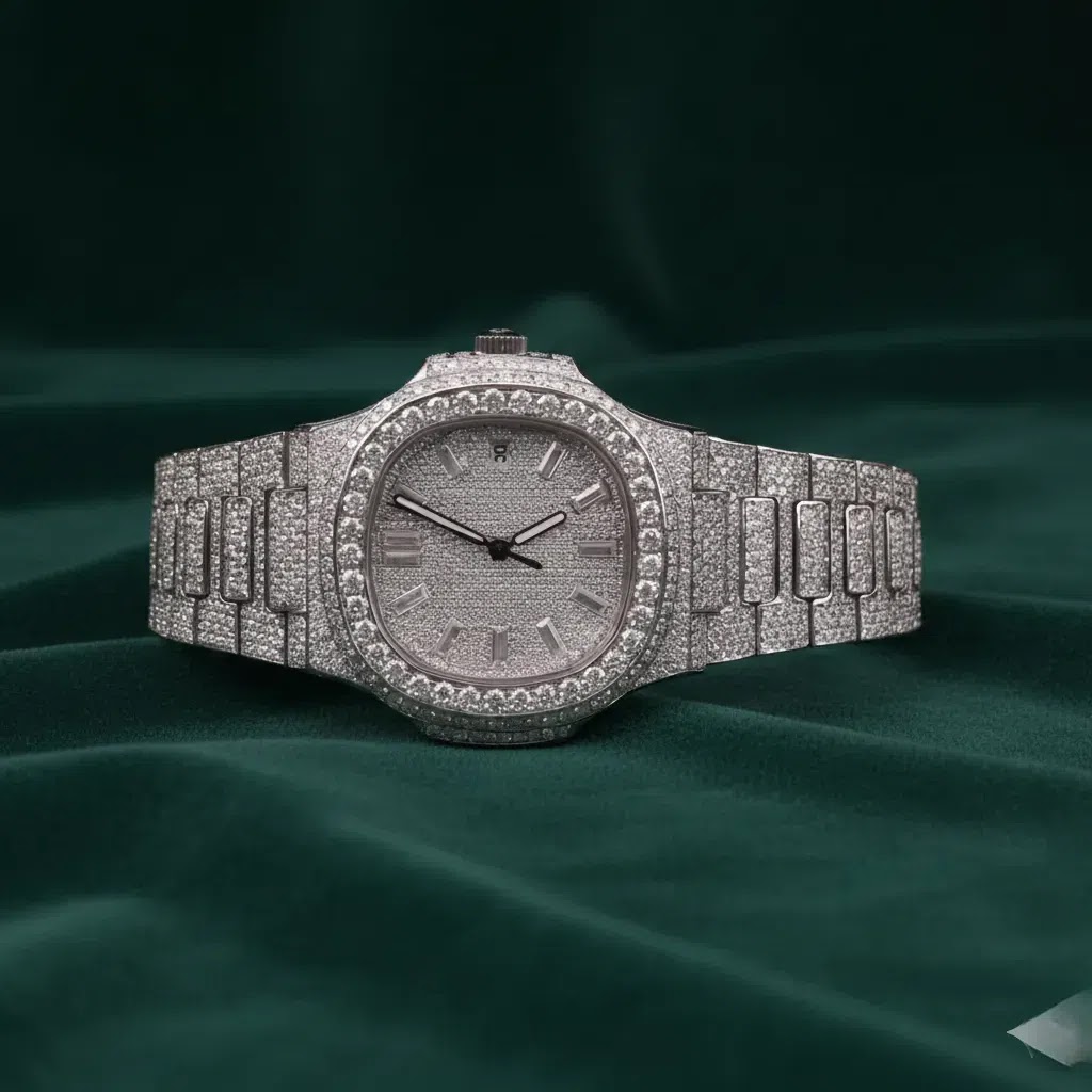Luxury Fully Iced Moissanite Automatic Watch Stainless Steel Diamond-Look Pave Timepiece Angle 1